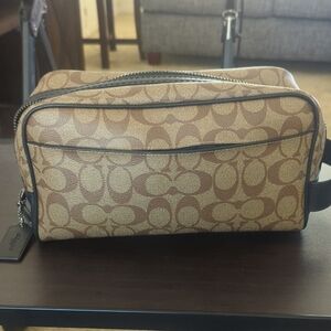 Coach Monogram Canvas Toiletry Kit in Tan and Brown
